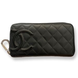 Chanel Black Calfskin Quilted Cambon Ligne Long Zip Around Wallet